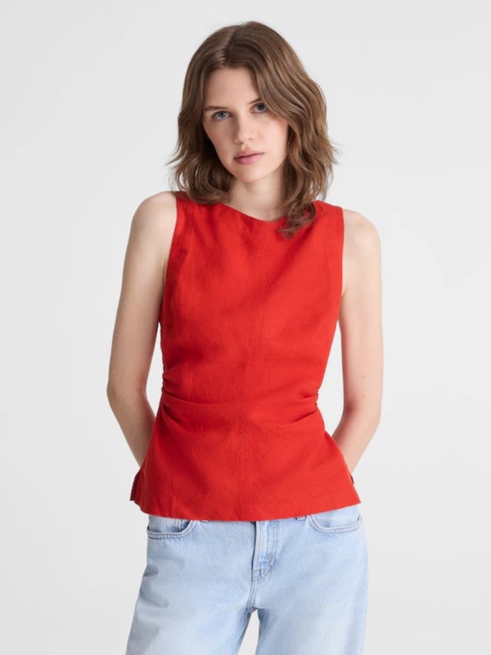 🆕 Madewell Cinched Boatneck Sleeveless Top in 100% Linen